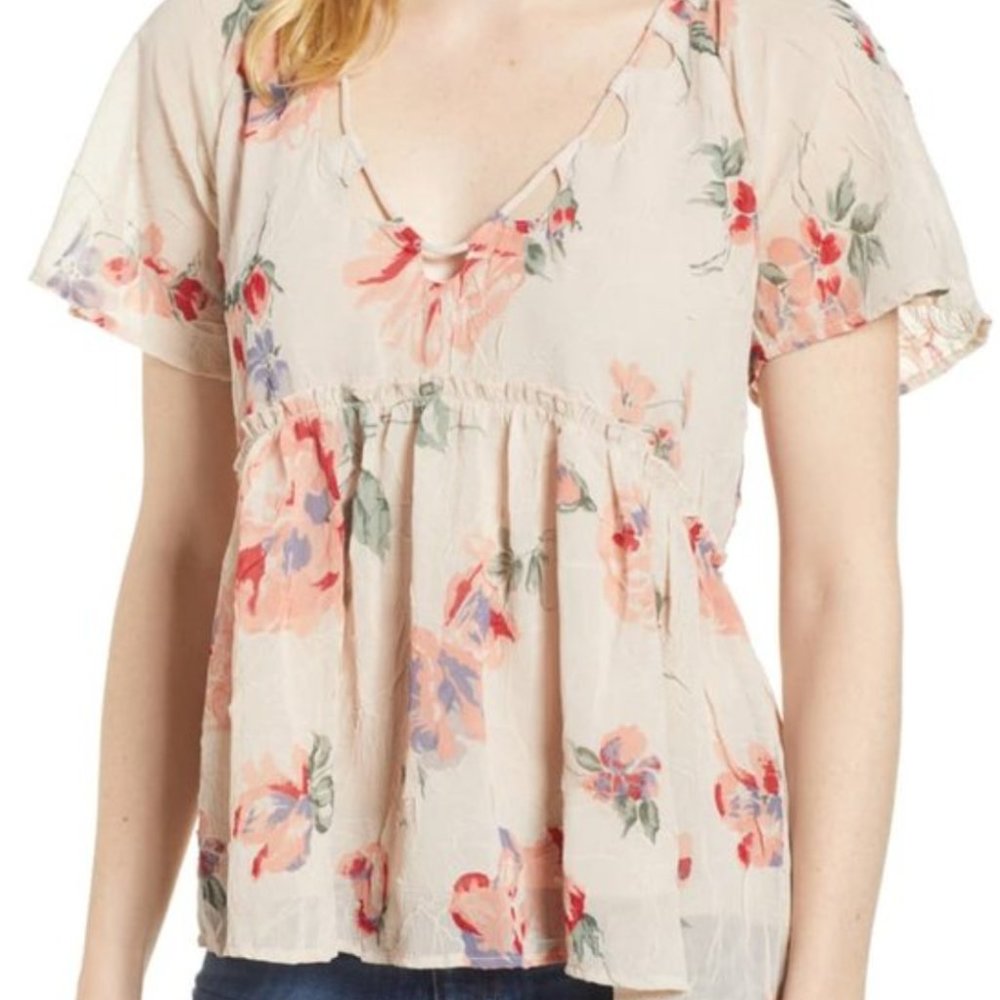 ✨Lucky Brand Floral Flutter Cutout Top XS Pink✨